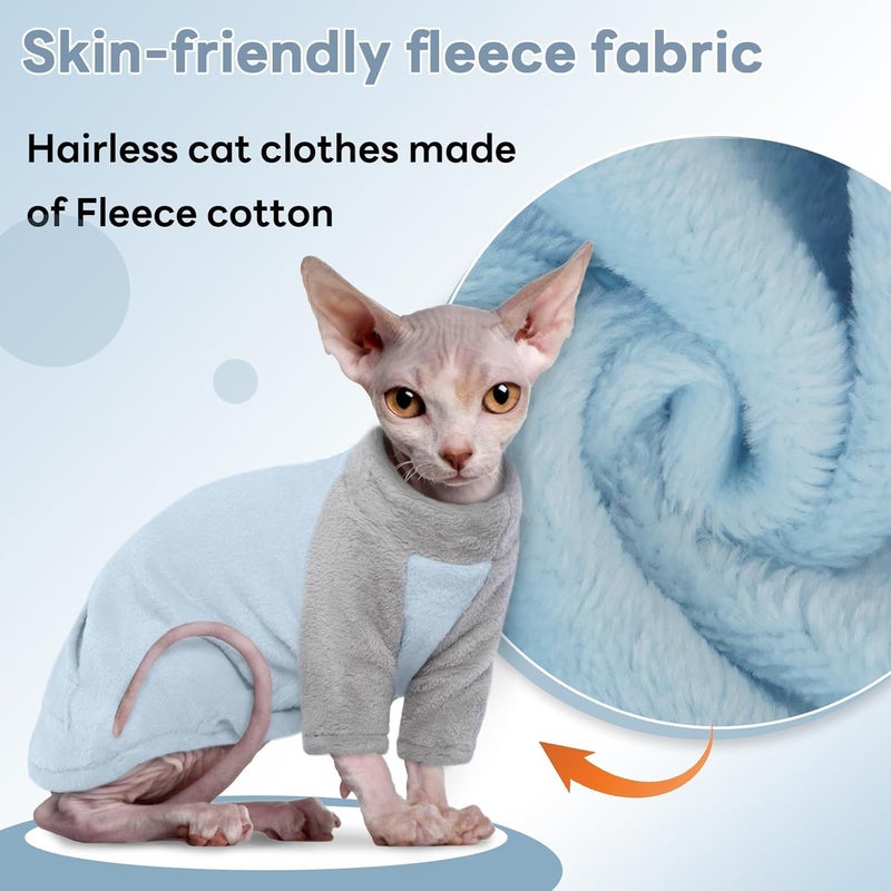 T'CHAQUE Sphynx Cat Clothes, Soft Fleece Winter Sweaters for Hairless Cats, Warm Pajama Jumpsuit with Sleeves and Hoodie, Cozy Pullover Outfit for Kittens - Image 3